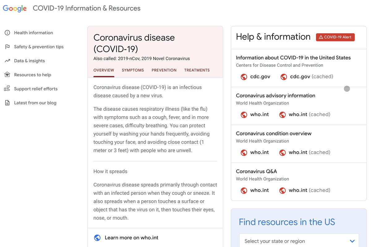 Google’s coronavirus website finally launches alongside enhanced search results